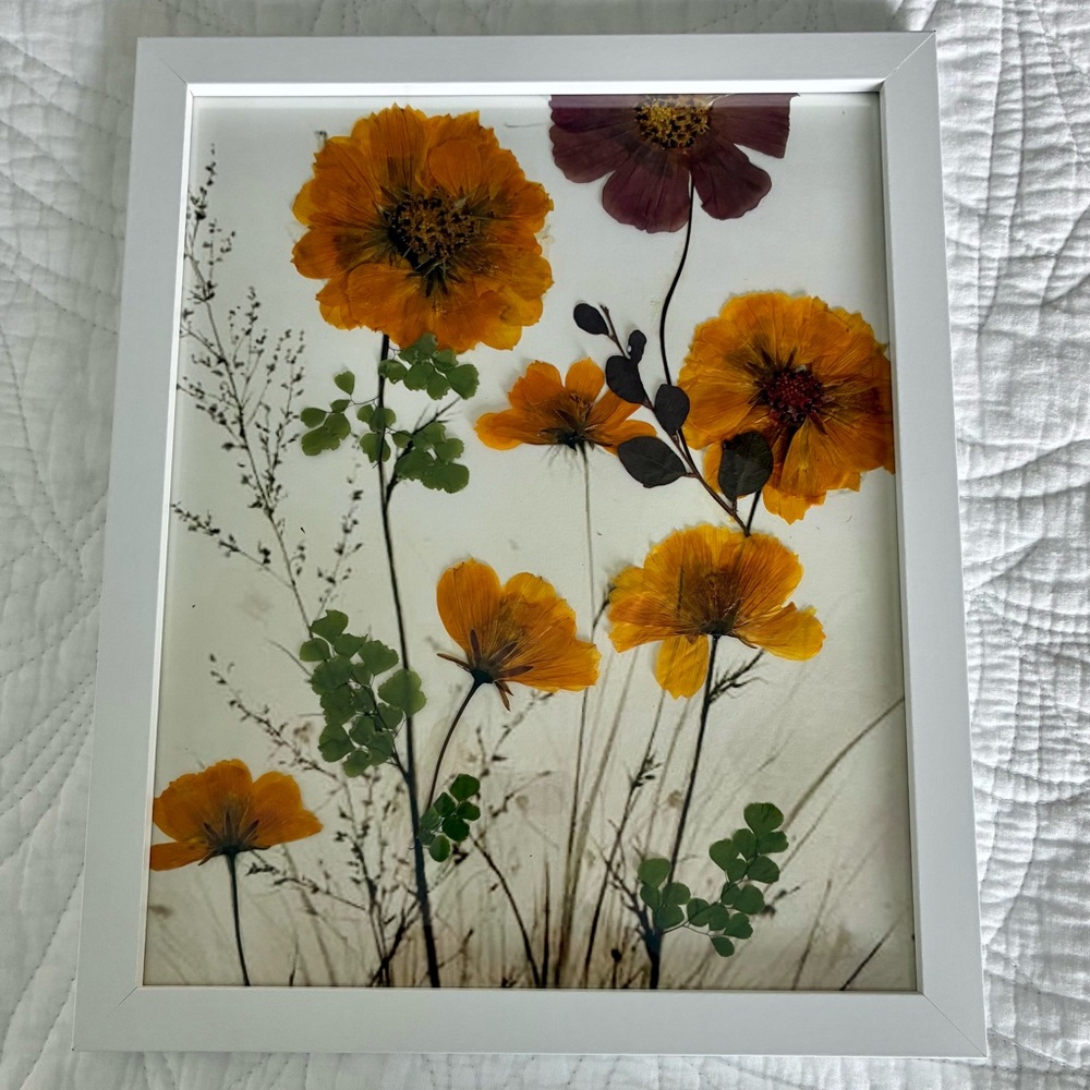 Pressed Floral Wall Art - Orange & Green Botanical